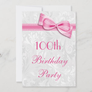 Convite Festa de aniversário 100th Damask and Pink Faux A