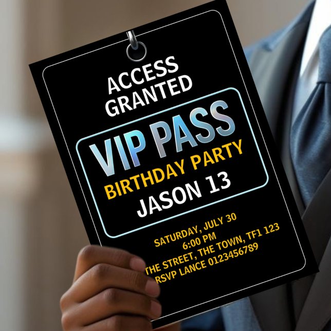 Convite Festa de aniversário 13, VIP Pass, Nível 13, Menin (Criador carregado)