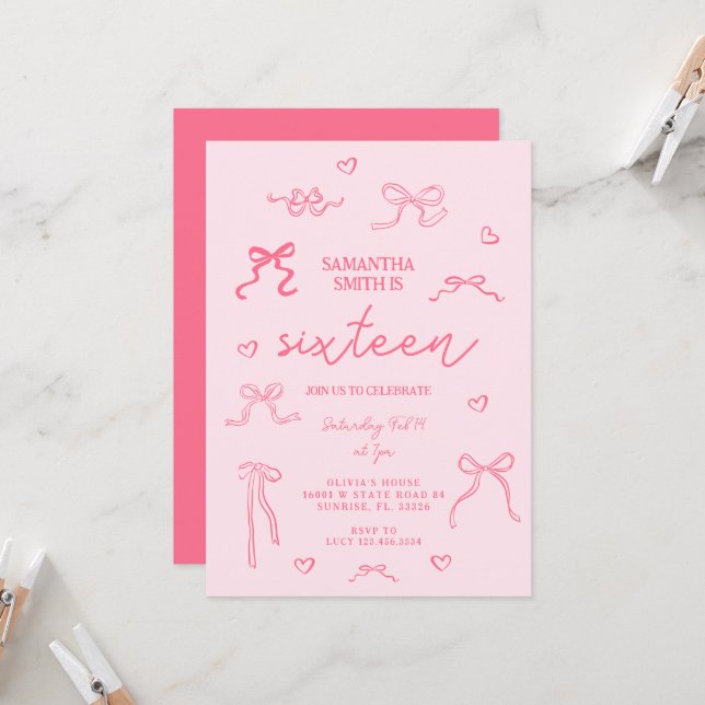 Convite Festa de aniversário 16ª Coquete rosa (Frente/Verso In Situ)