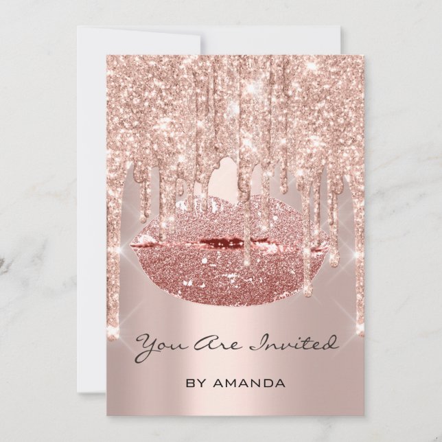 Convite Festa de aniversário 16ª Glitter de Rosa dos Lábio (Frente)