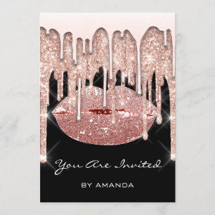 Convite Festa de Aniversário 16º Beijo Lábios Rosa Brilho 