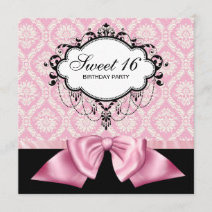 Convite Festa de aniversário 16 doce, preto-rosa