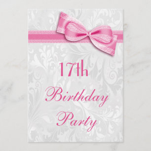Convite Festa de aniversário 17th  Damask and Pink Faux A