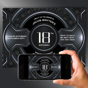 Convite Festa de aniversário 18ª Prata Negra Moderna