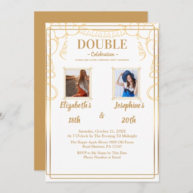 Convite Festa de aniversário 2 com junta branca para adult (Frente/Verso)