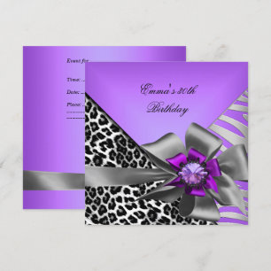 Convite Festa de Aniversário 30º Zebra Leopardo Roxo Preto