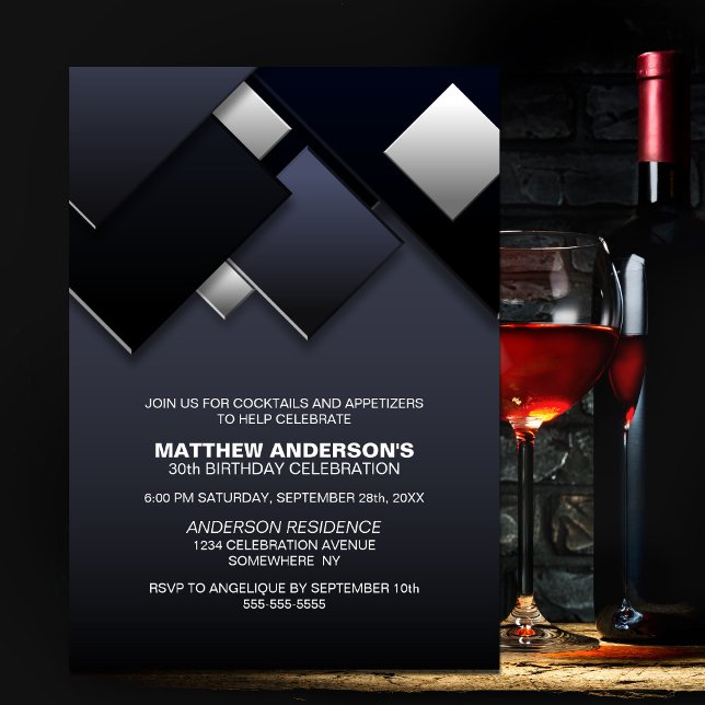 Convite Festa de aniversário 30 Cinza preto (Criador carregado)