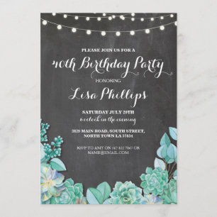 Convite Festa de aniversário 40th Chalk Succulents Invite