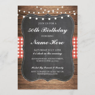 Convite Festa de aniversário 40th Check Rustic Wood Invite
