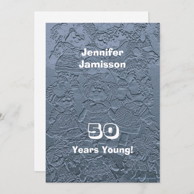 Convite festa de aniversário 50ª Bonecos de Prata Azul (Frente/Verso)