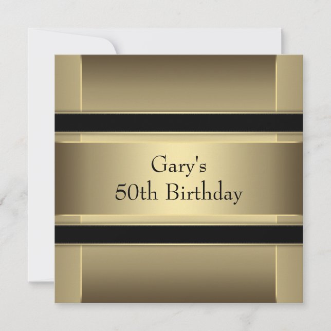 Convite Festa de aniversário 50ª Dourada preta (Frente)