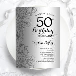 Convite Festa de aniversário 50ª Floral Preta Prateada<br><div class="desc">Silver Black Floral 50º Convite de aniversário. Design minimalista moderno com desenhos botânicos em destaque e letra de script de tipografia. Simples trendy convida cartão perfeito para uma festa de na moda. Pode ser personalizado para qualquer idade. Impressos convites Zazzle ou modelo de impressão digital instantânea para download.</div>