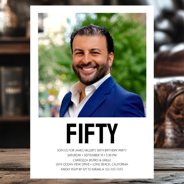 Convite Festa de aniversário 50ª Foto 50ª Moderna FIFTY (Criador carregado)