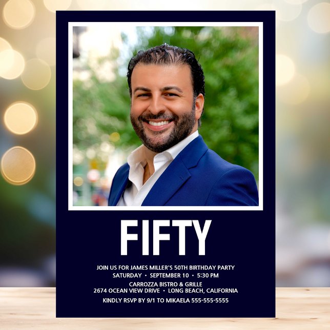 Convite Festa de aniversário 50ª Foto 50ª Moderna FIFTY (Criador carregado)