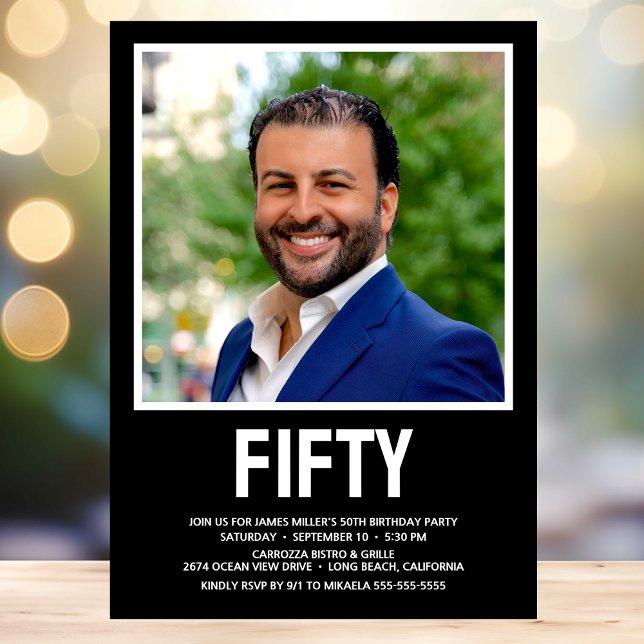 Convite Festa de aniversário 50ª Foto 50ª Moderna FIFTY (Criador carregado)