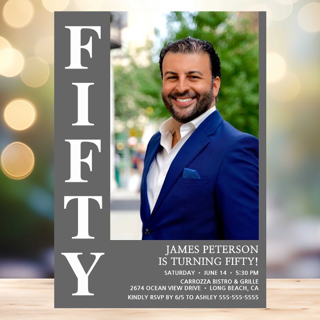 Convite Festa de aniversário 50ª Foto 50ª Moderna FIFTY (Criador carregado)