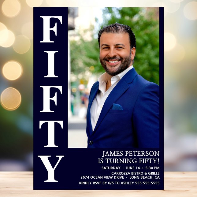 Convite Festa de aniversário 50ª Foto 50ª Moderna FIFTY (Criador carregado)
