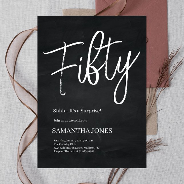 Convite Festa de aniversário 50ª preto e branco moderno (Criador carregado)