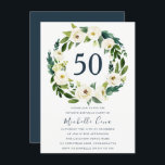 Convite Festa de aniversário 50ª Verde Floral Branca<br><div class="desc">Convite de aniversário 50º Verde Floral Branco</div>