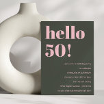 Convite Festa de aniversário 50, moderna, de oliveira rosa<br><div class="desc">Tipografia Negra Cor-de-rosa-rosa-rosa-rosa-oliva Verde-Moderno 50º Aniversário</div>