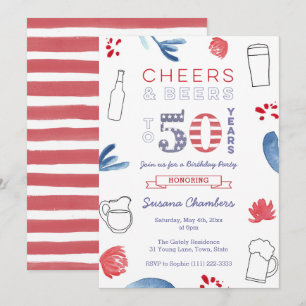 Convite Festa de aniversário 50th Azul Branco Vermelho