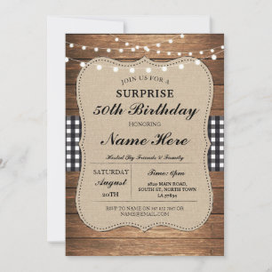 Convite Festa de aniversário 50th Check Rustic Wood Black