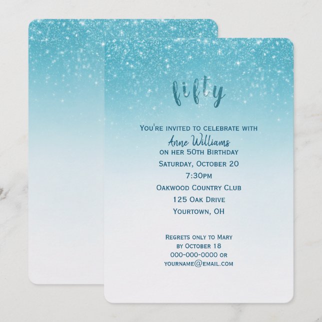 Convite festa de aniversário 50th do brilho de confetti (Frente/Verso)