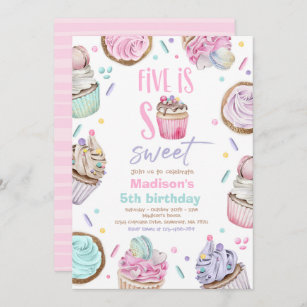 Convite Festa de aniversário 5 Cinco Cupcake É Tão Doce