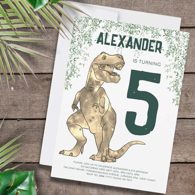 Convite Festa de aniversário 5 do Dinossaur T-Rex (T-Rex roar dinosaur jungle 5th birthday party custom invitation )