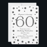 Convite Festa de aniversário 60ª 60 pontos cinzentos da pr<br><div class="desc">Portas de brilho prateado 60º 60 Convites de festas de aniversários.</div>