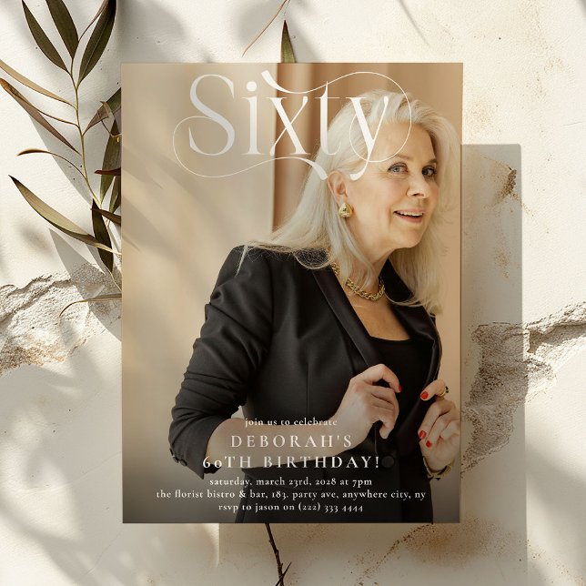 Convite Festa de aniversário 60ª Foto Elegante SEXTY (Criador carregado)