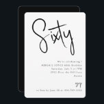 Convite Festa de aniversário 60ª preto e branco simples<br><div class="desc">60º convite de festas de aniversário. Preto e Branco. Simples. Apenas texto. Arredondado.</div>