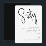 Convite Festa de aniversário 60ª preto e branco simples<br><div class="desc">60º convite de festas de aniversário. Preto e Branco. Simples. Apenas texto. Arredondado.</div>