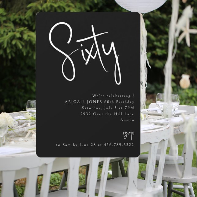 Convite Festa de aniversário 60ª preto simples (Criador carregado)