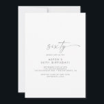 Convite Festa de aniversário 60ª Script do Modern Silver<br><div class="desc">Este moderno roteiro prateado 60º convite de aniversário é perfeito para uma festa de aniversário minimalista. A simples design de cinza de cor prateada apresenta uma tipografia industrial única, com estilo 'boho' moderno. Personalizável em qualquer cor. Mantenha o design mínimo e elegante, como está, ou personalize-o adicionando seus próprios gráficos...</div>