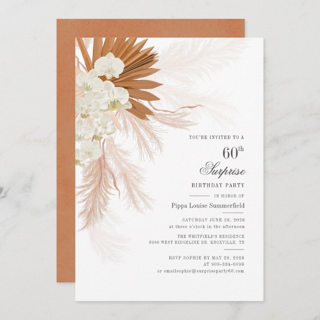 Convite Festa de aniversário 60 - Grama Laranja Queimada (Frente/Verso)