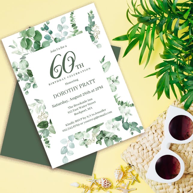 Convite Festa de aniversário 60 Verde Escura Eucalyptus (Need matching party supplies? Welcome signs, napkins, paper plates, something else. Message me!)