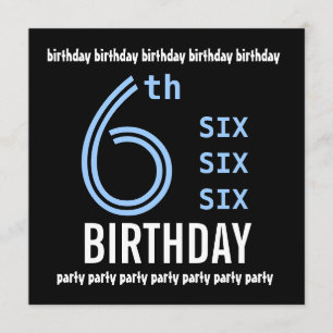 Convite Festa de aniversário 6 azul e preto G203 moderno