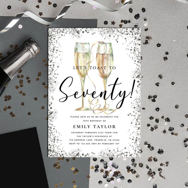 Convite Festa de aniversário 70 de brilho prateado (Criador carregado)