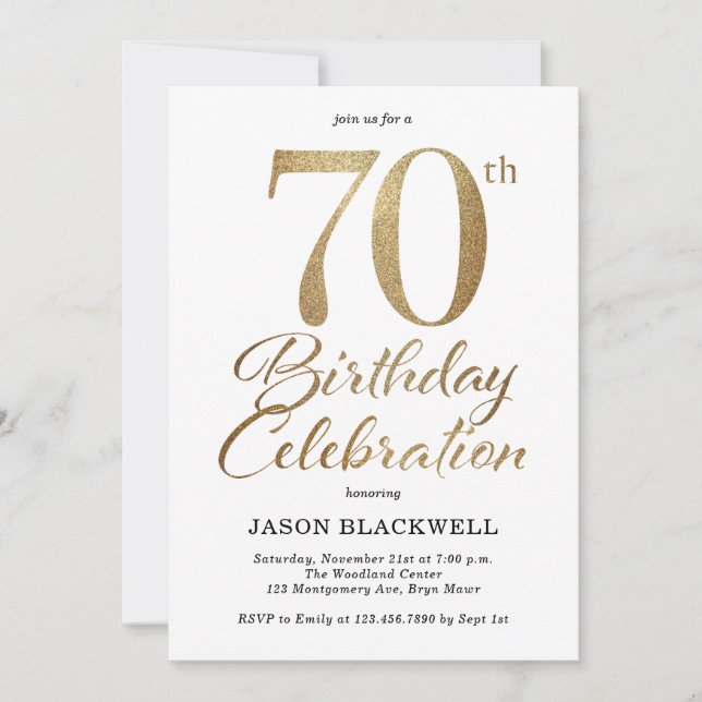 Convite Festa de aniversário 70 Dourada (Frente)