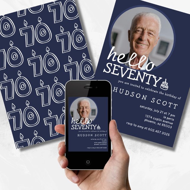 Convite Festa de aniversário 70 Mens Fotografia Setenta Ma (Criador carregado)