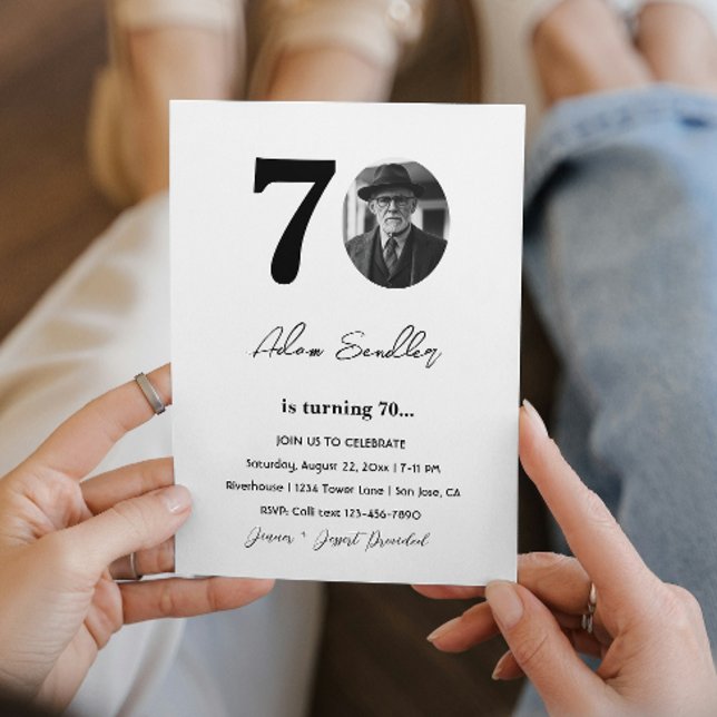 Convite Festa de aniversário 70 preto e branco (Criador carregado)