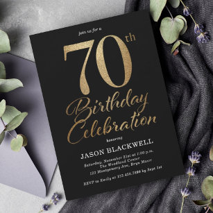 Convite Festa de aniversário 70 preto e Dourado