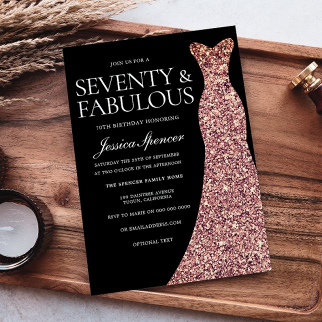 Convite Festa de aniversário 70 rosa Dourada de vestimenta (Criador carregado)