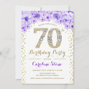 Convite Festa de aniversário 70 - Roxo Dourado branco