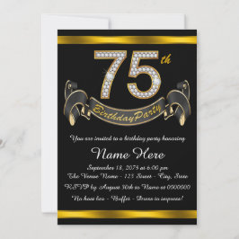 Convite Festa de aniversário 75 Preta e Dourada