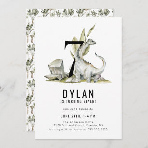 Convite Festa de aniversário 7 do Tema do Dinossauro