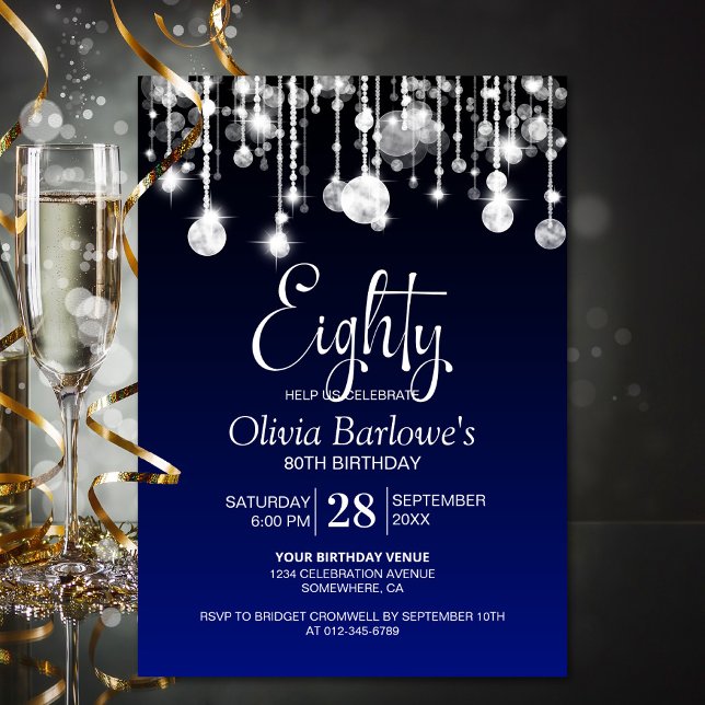 Convite Festa de aniversário 80 azul na moda (Criador carregado)