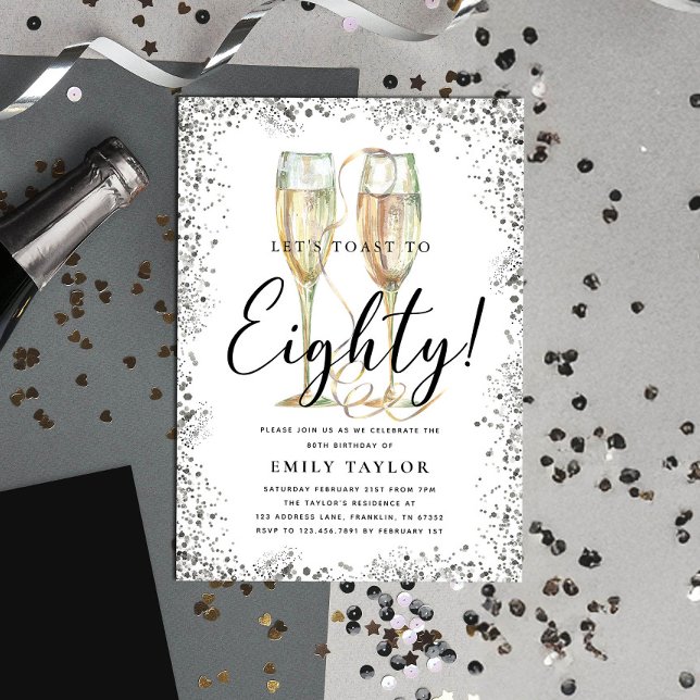 Convite Festa de aniversário 80 de brilho prateado (Criador carregado)