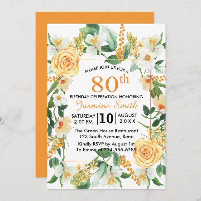 Convite Festa de aniversário 80 de Laranja Linda (Frente/Verso)